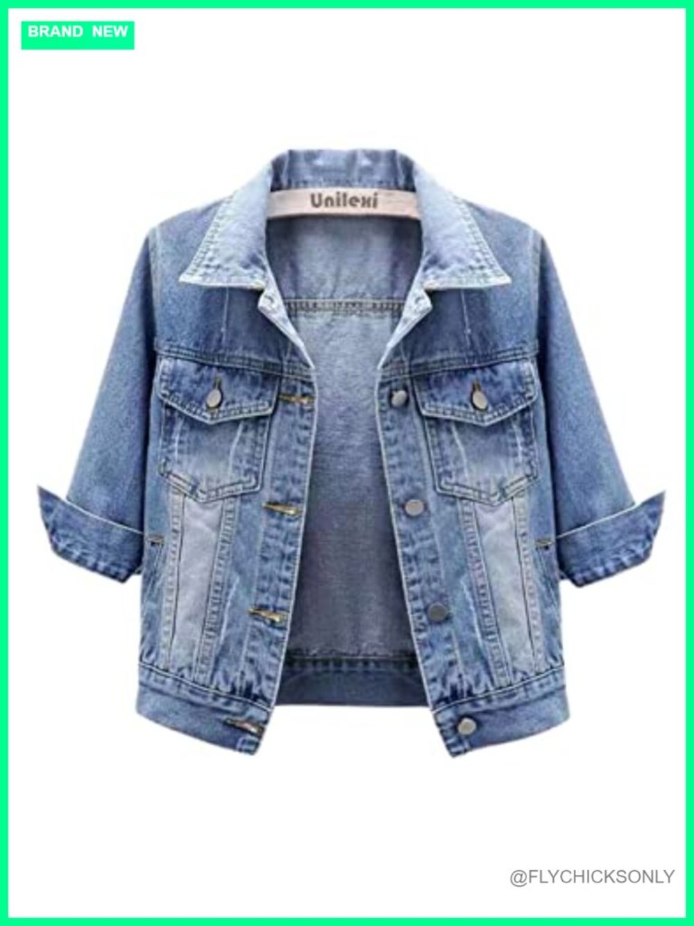 Women's Cropped Denim Jacket 3/4 Sleeve Button Trucker Jean Coat